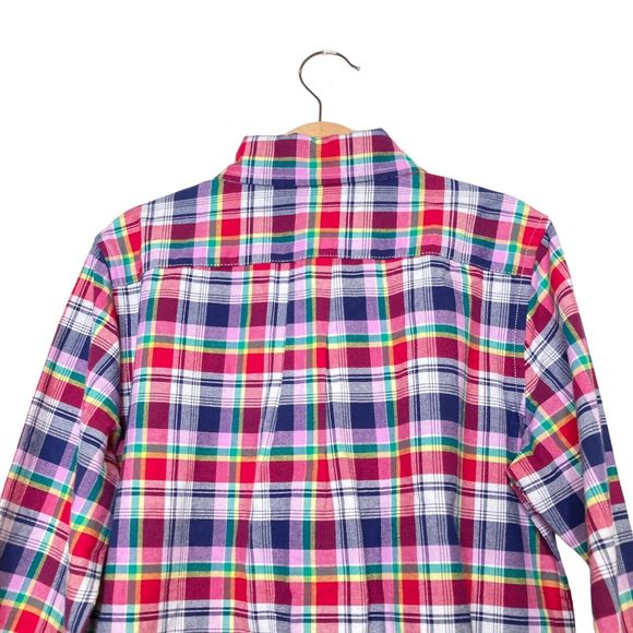 Janie and Jack Boys Plaid Button Down Shirt Sz 10 Pocket Stripe Linen & Cotton - Picture 4 of 10